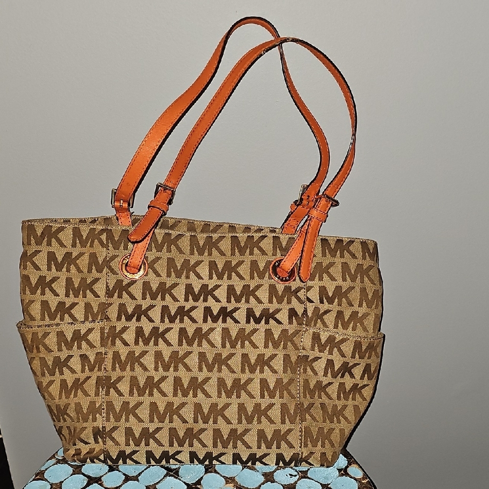Michael Kors Brown and Orange Monogram Tote